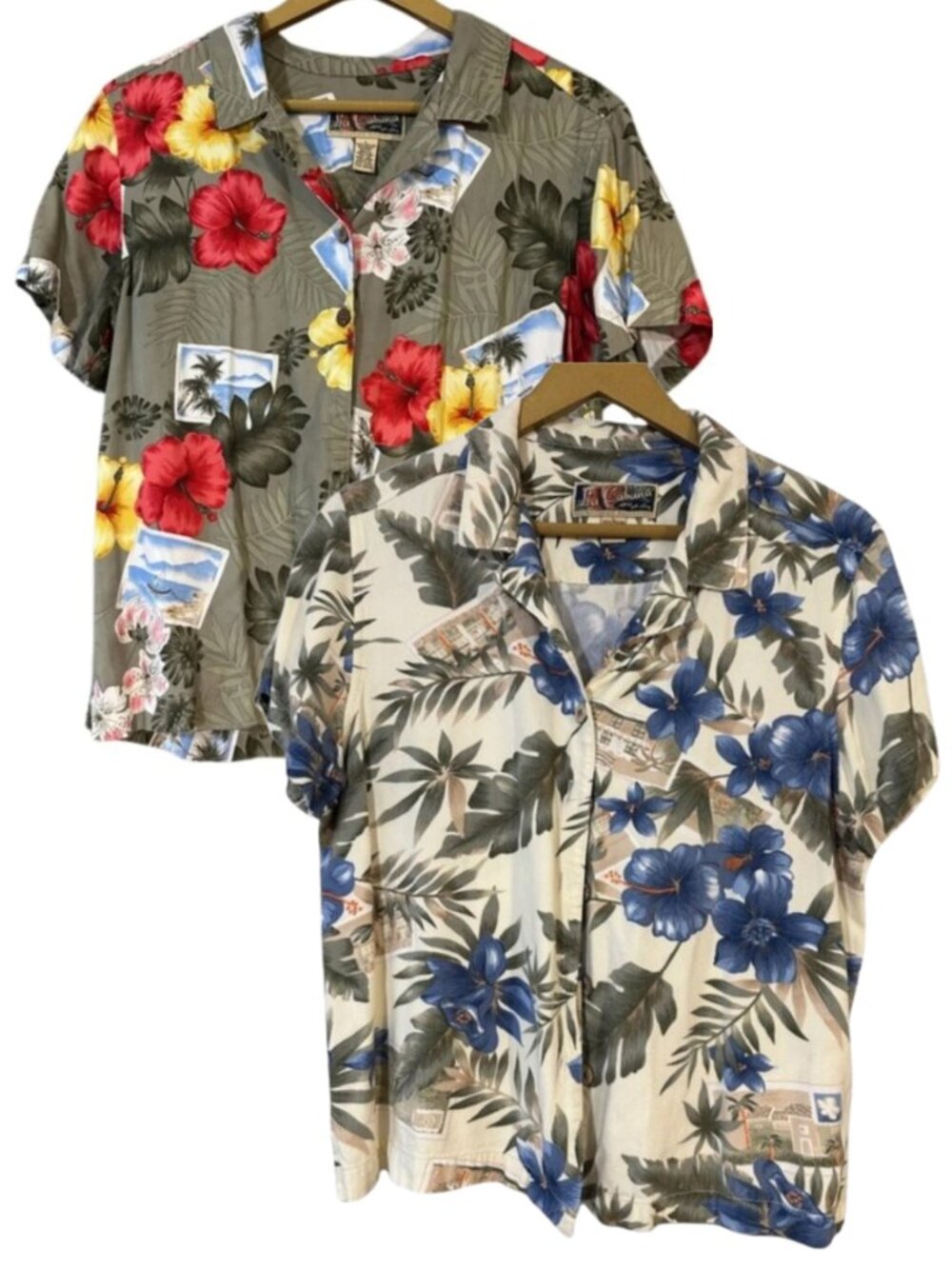 Bundle La Cabana Hawaiian Shirt Women’s Large Tropical Floral Button Up Vacation